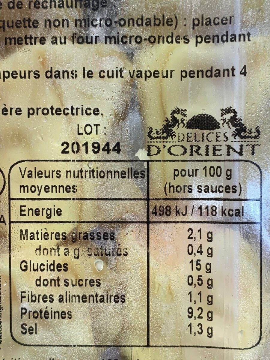 Bouchon crevette vapeur - Nutrition facts - fr