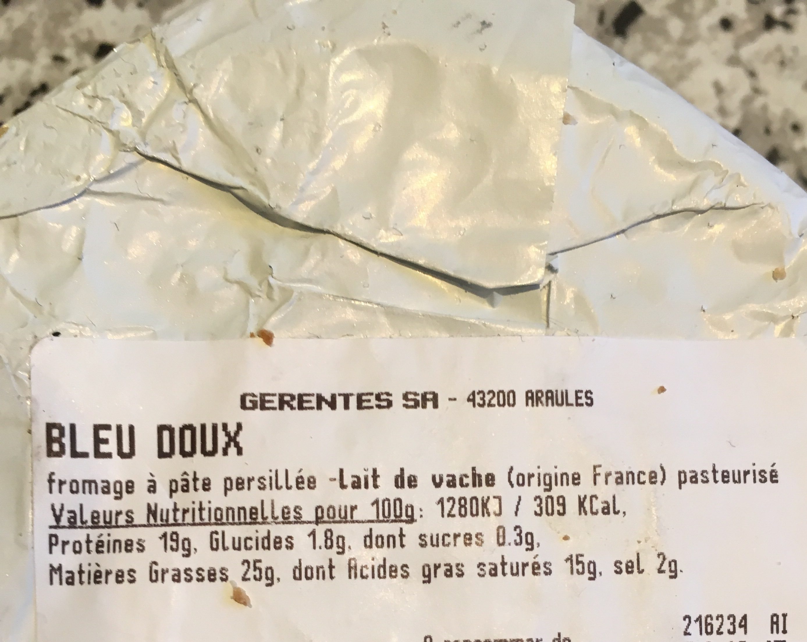 Bleu Doux 25 % MG - Ingredienti - fr