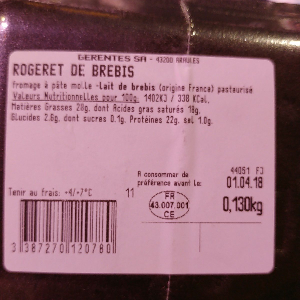 Rogeret de brebis - Ingredienti - fr