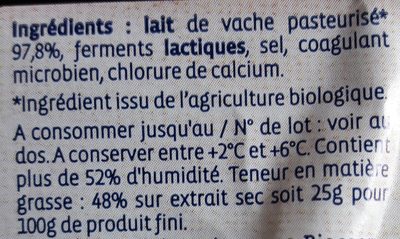 Raclette 25%MG tranches (15) - Ingrédients