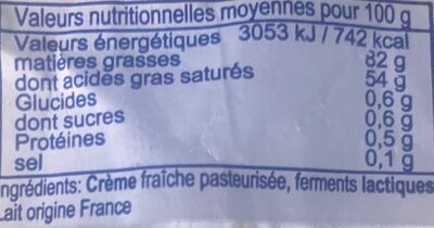 Beurre des Monts Yssingelais - Valori nutrizionali - fr