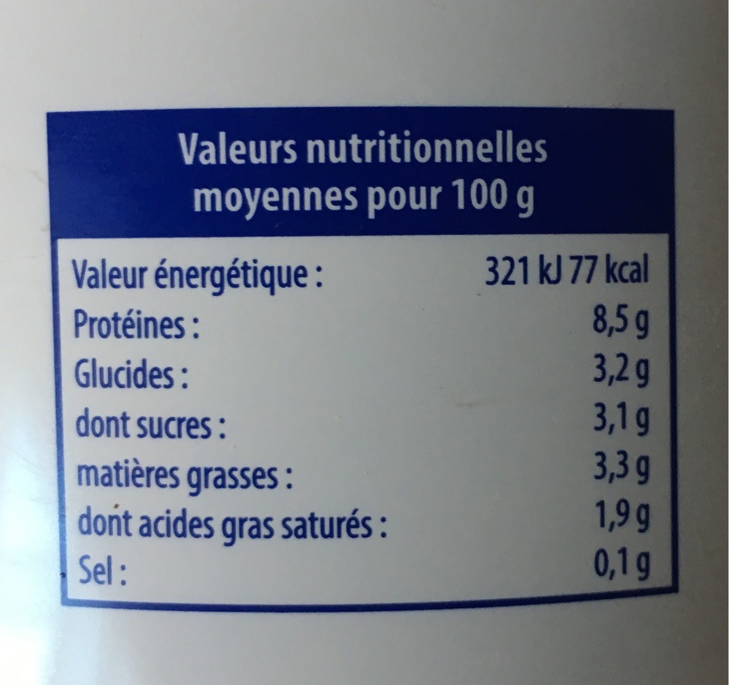Fromage Blanc Au Lait De Montagne - Valori nutrizionali - fr