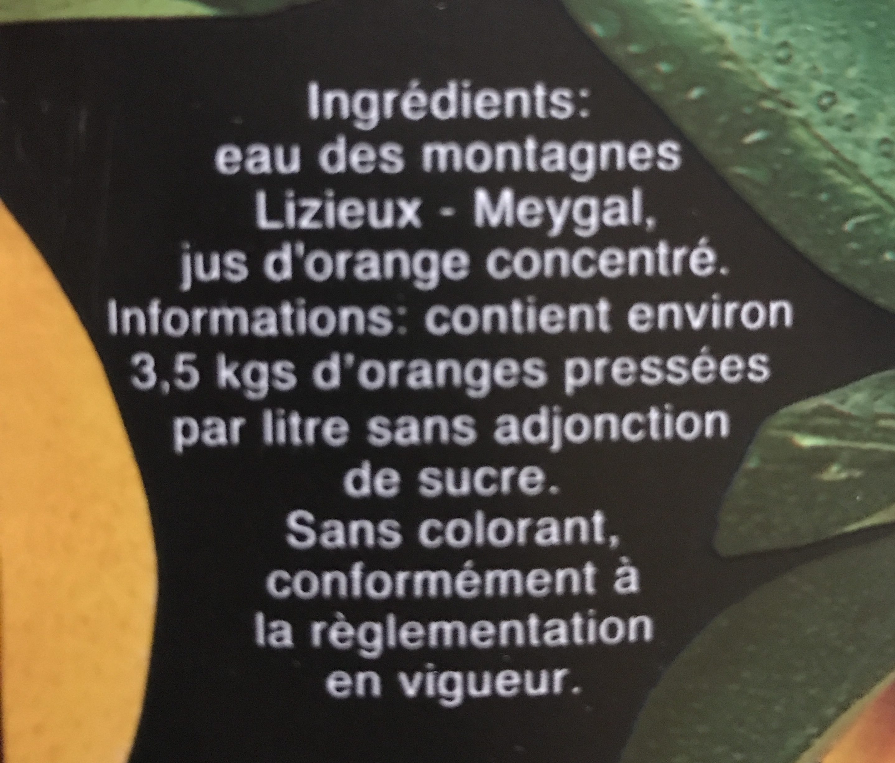Jus D'orange - Ingrédients
