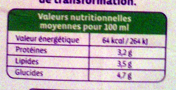 Lait entier - Nutrition facts - fr