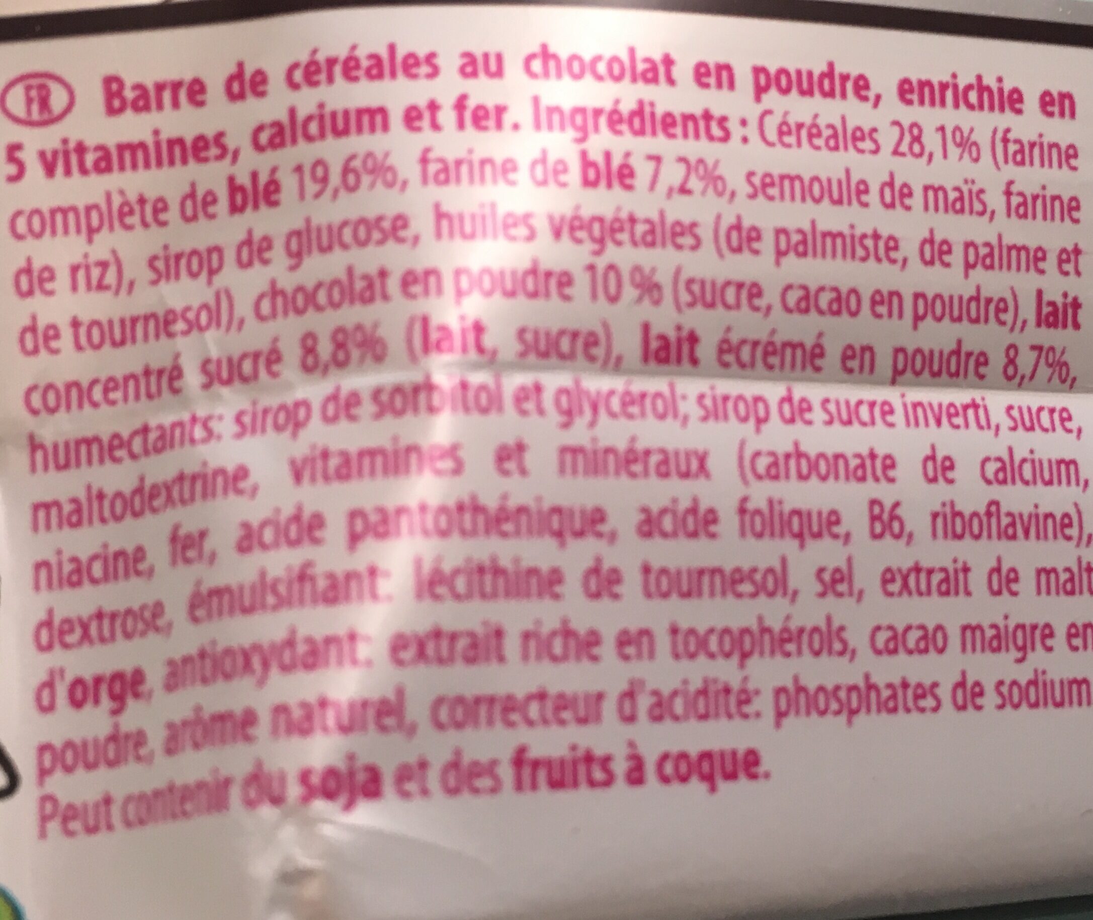 CHOCAPIC barres de céréales - Ingredients - fr