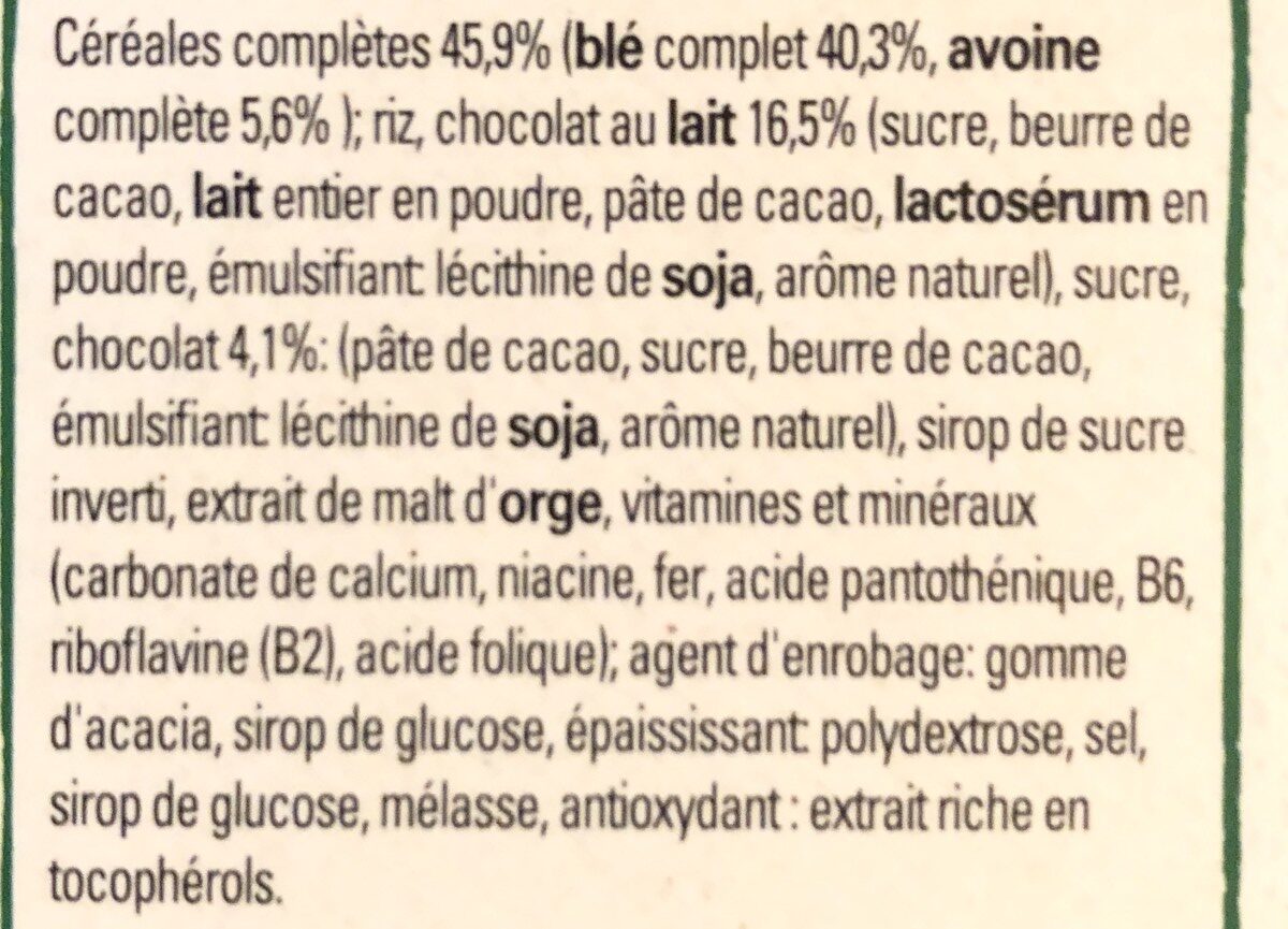 NESTLE FITNESS Chocolat au lait céréales 375g - Ingrediënten - fr