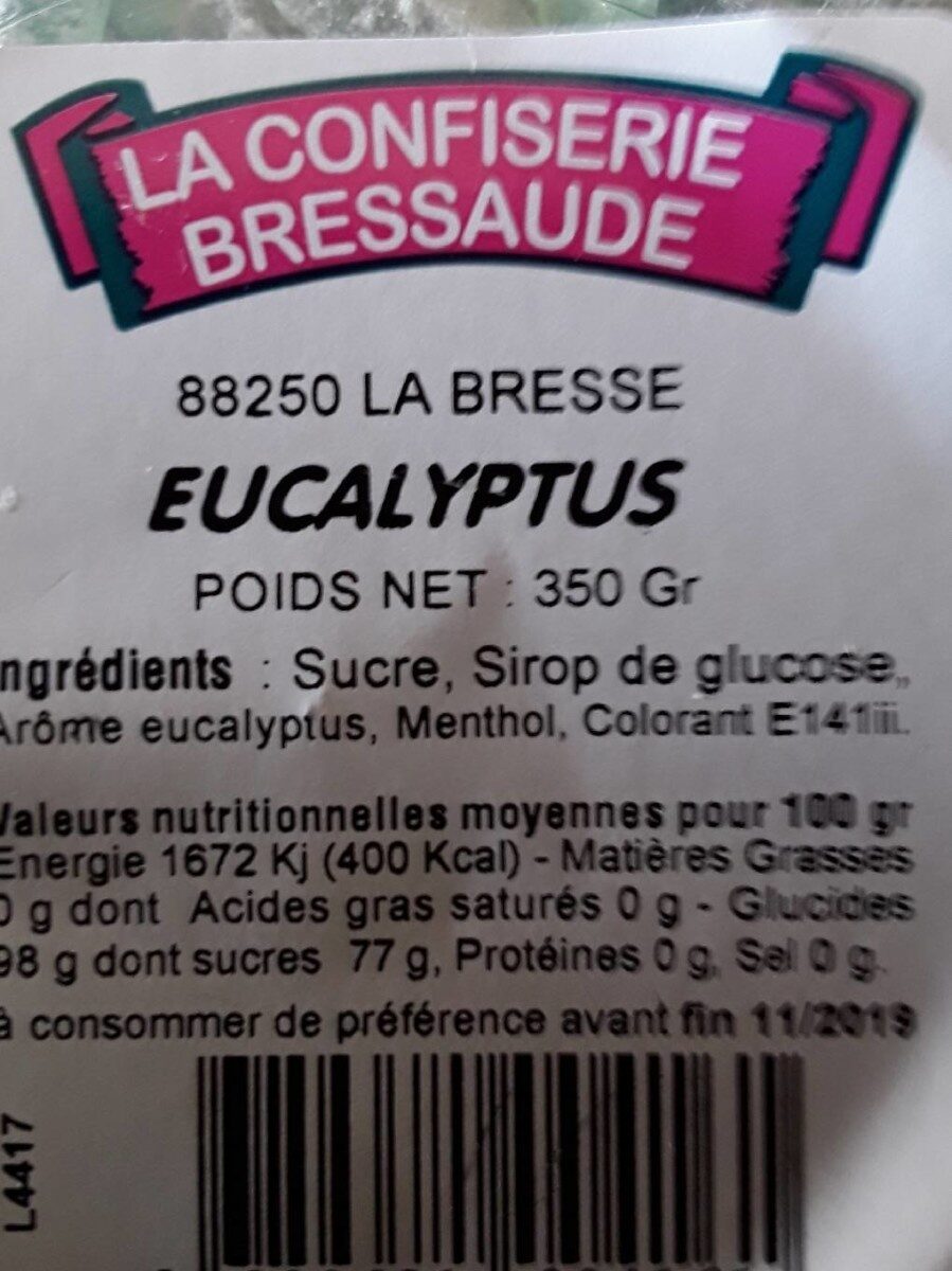Bonbons des Vosges arôme eucalyptus - Nährwertangaben - fr