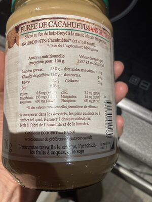 Purée cacahuète - Tableau nutritionnel