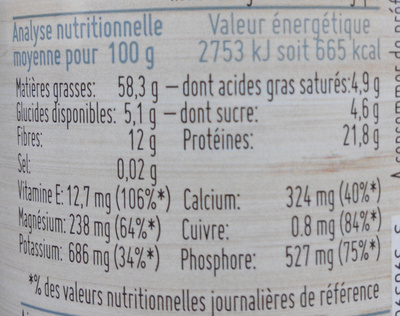 Crème d'amandes complètes - Nutrition facts - fr