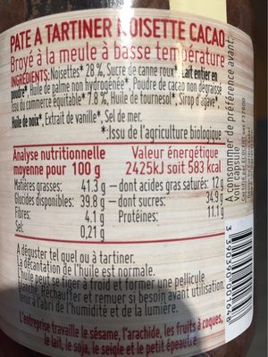 Pâte à tartiner noisette-cacao - Nutrition facts - fr