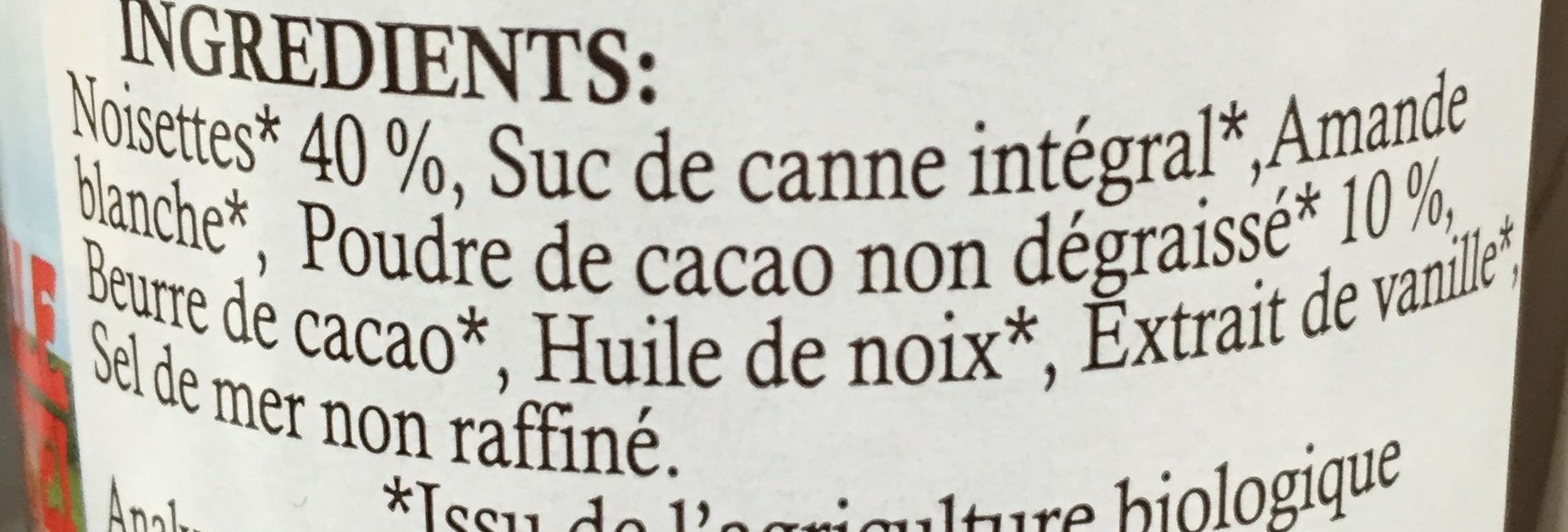 Pate à tartiner Cacao-Noisette sans lait - Ingredients - fr