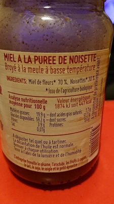 Purée miel à la noisette - Nutrition facts - fr