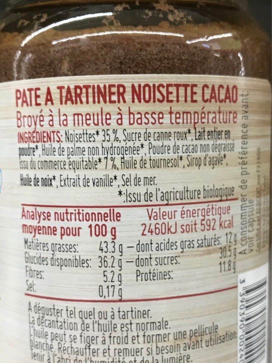 Noisette cacao eclats de noisette - Nutrition facts - fr