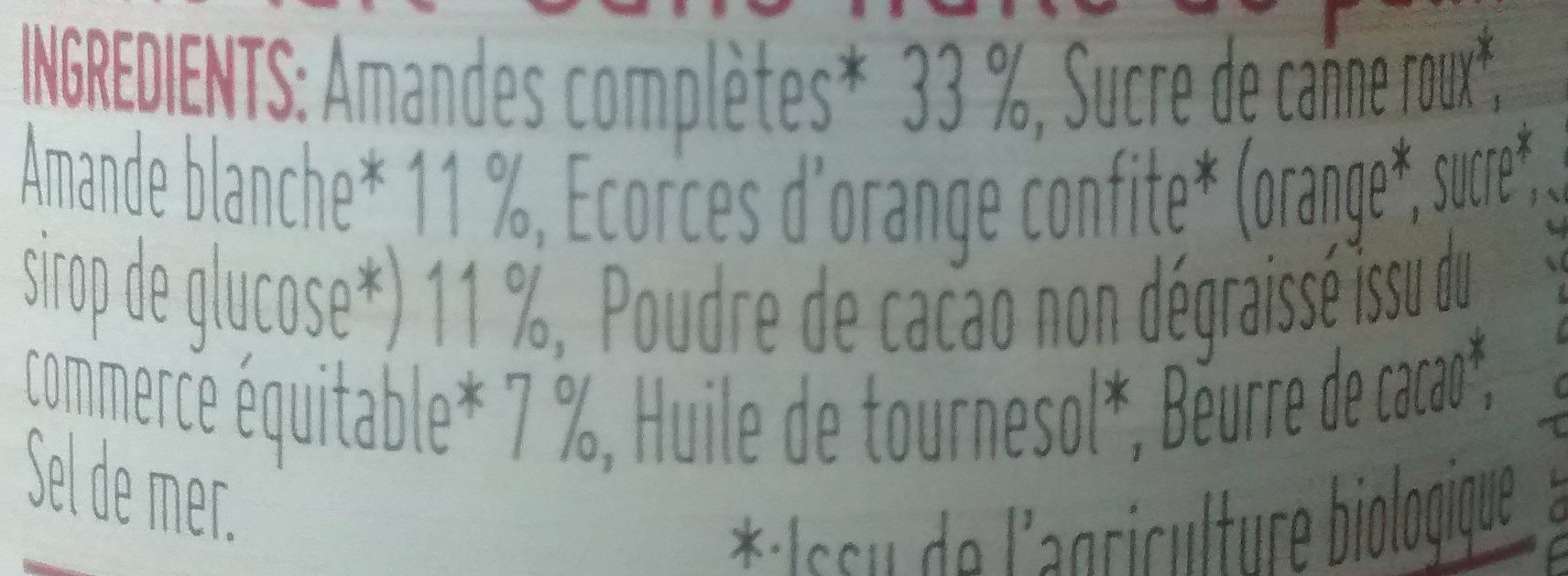 Pâte à tartiner amande-cacao écorces d'orange - Ingredients - fr