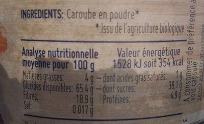 Poudre de Caroube - Nutrition facts - fr