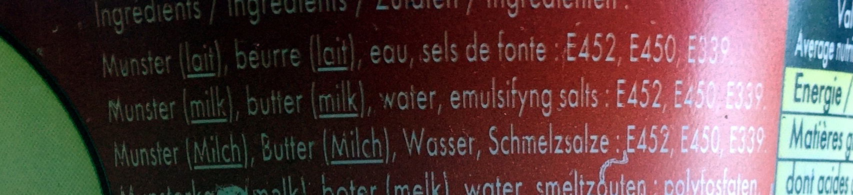 Crème de Munster - Ingrédients