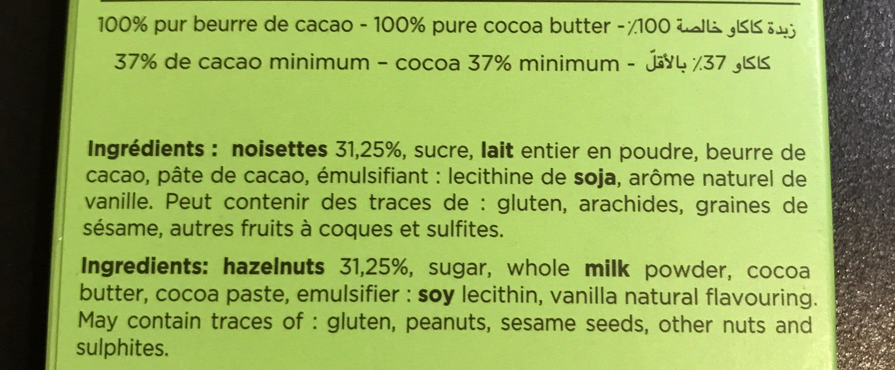 Tablette Chocolat Au Lait Aux Noisettes - Ingredients - fr