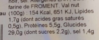 Galettes fraîches - Tableau nutritionnel