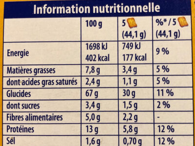 biscottes 6 céréales - Nutrition facts - fr