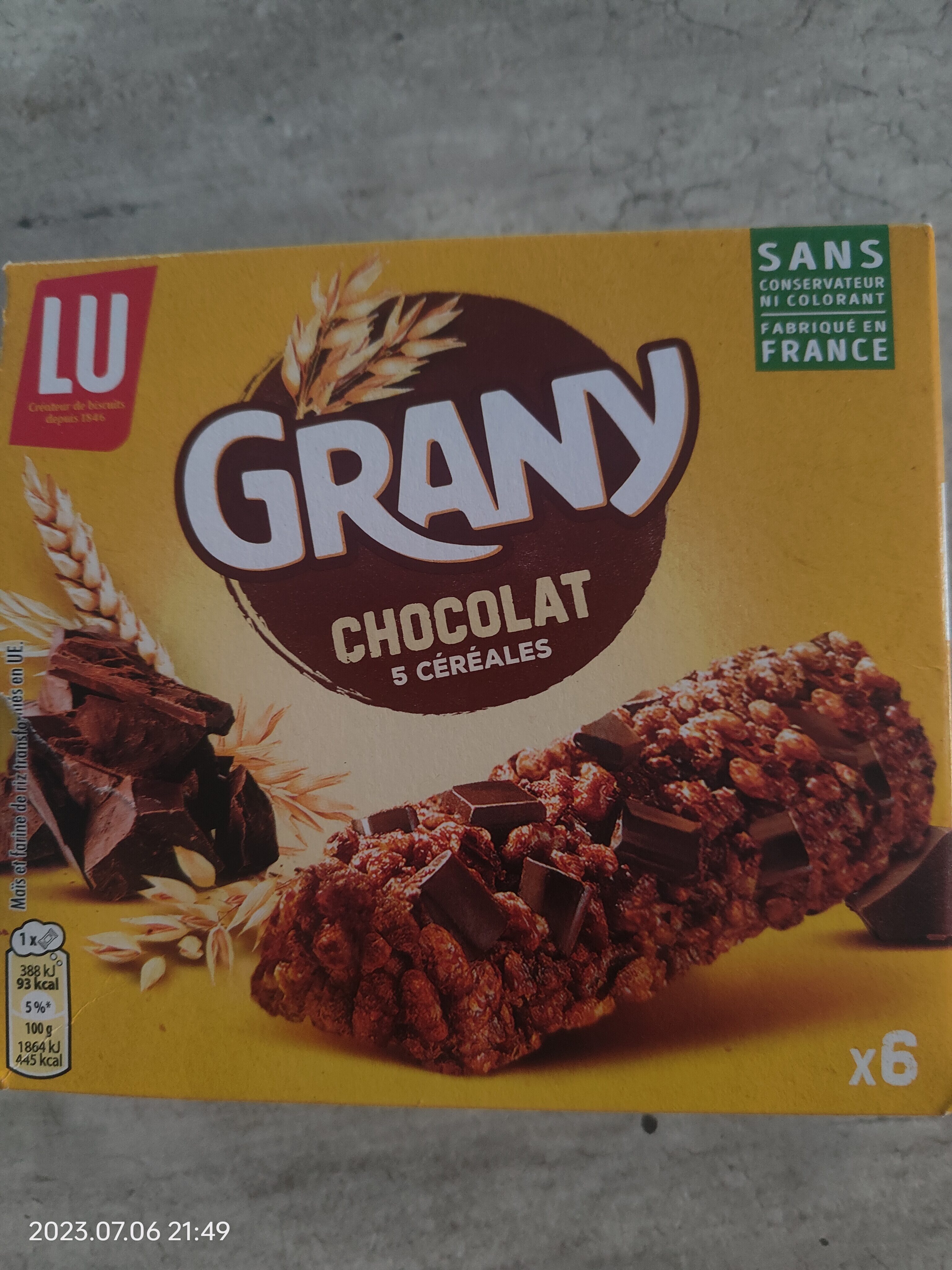 LU - Grany Chocolate 5 Cereals Bar x6, 125g (4.5oz) - Produit
