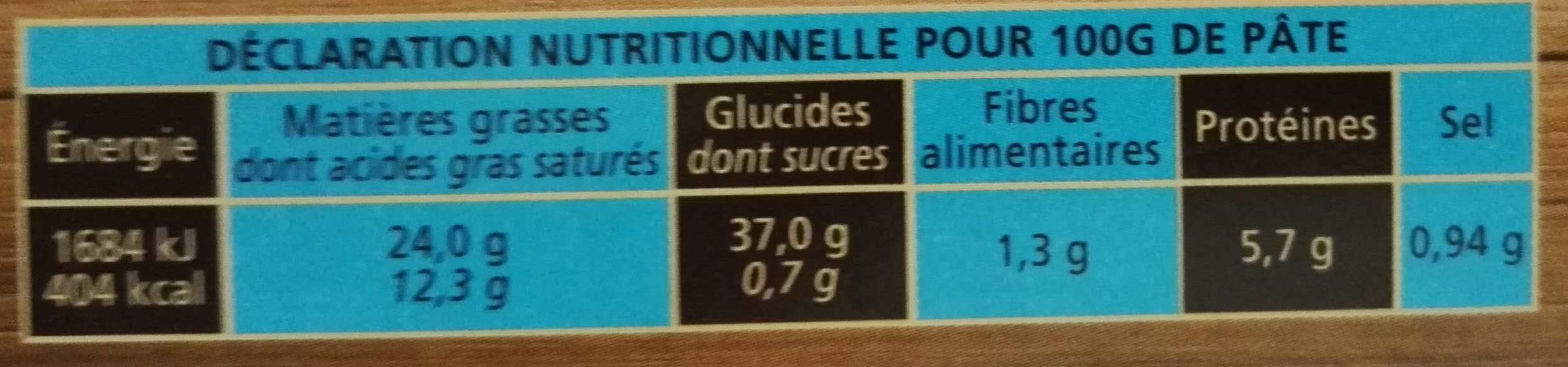 2 Pâtes feuilletées - 营养成分 - fr