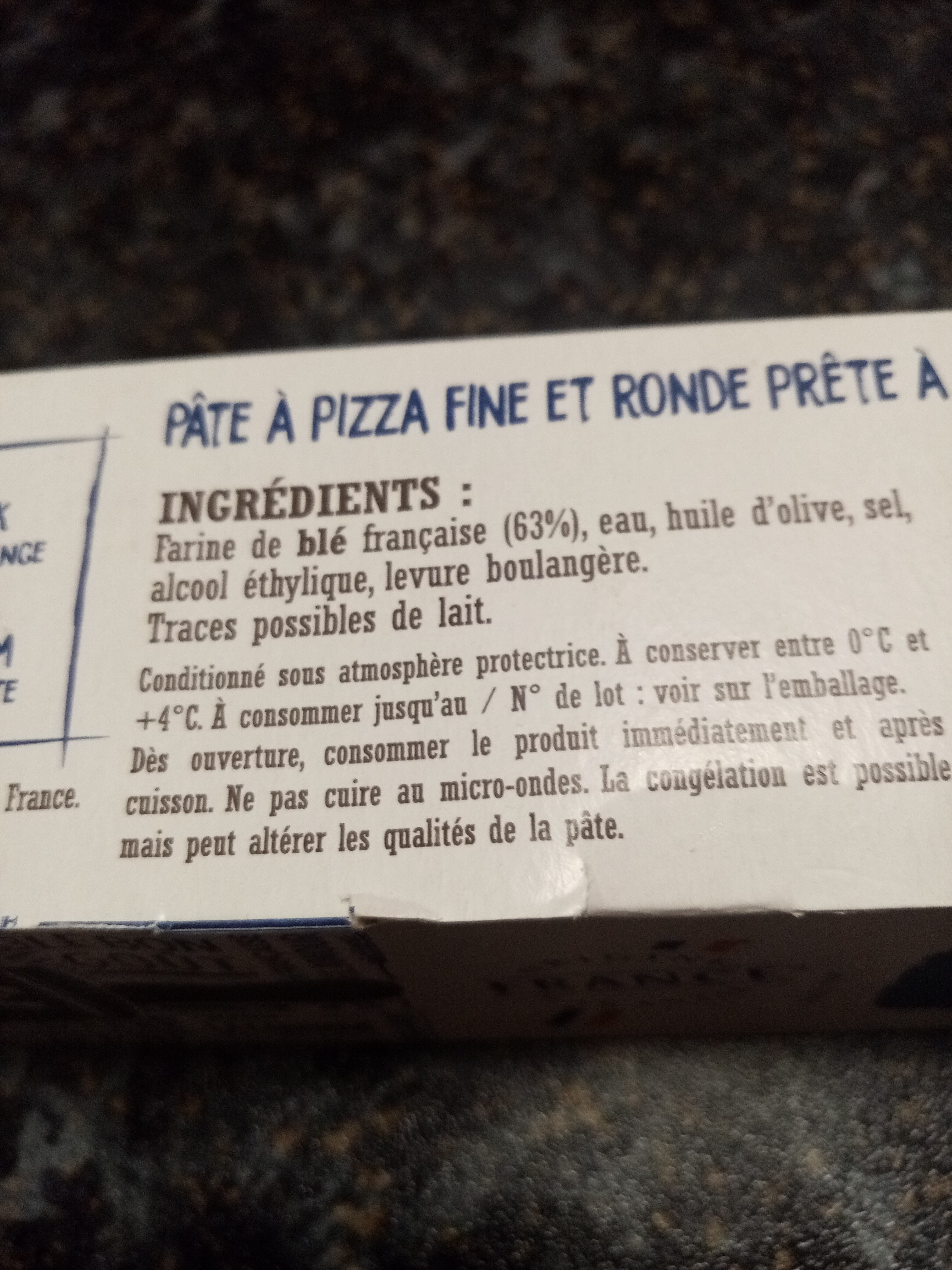Pâte à Pizza Fine & Ronde Sans Huile de Palme - Ingredients - fr