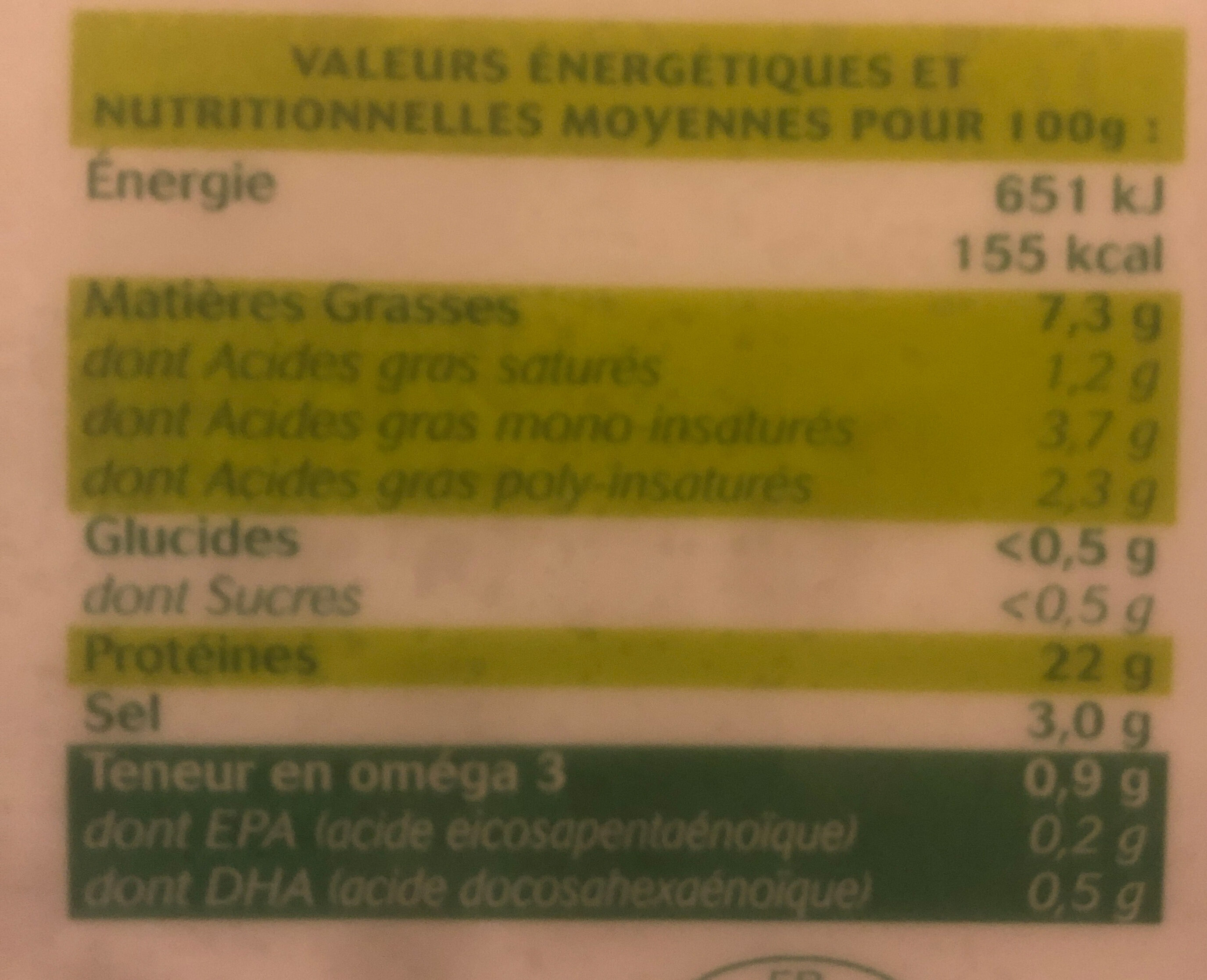 Truite Fumée de France - Tableau nutritionnel