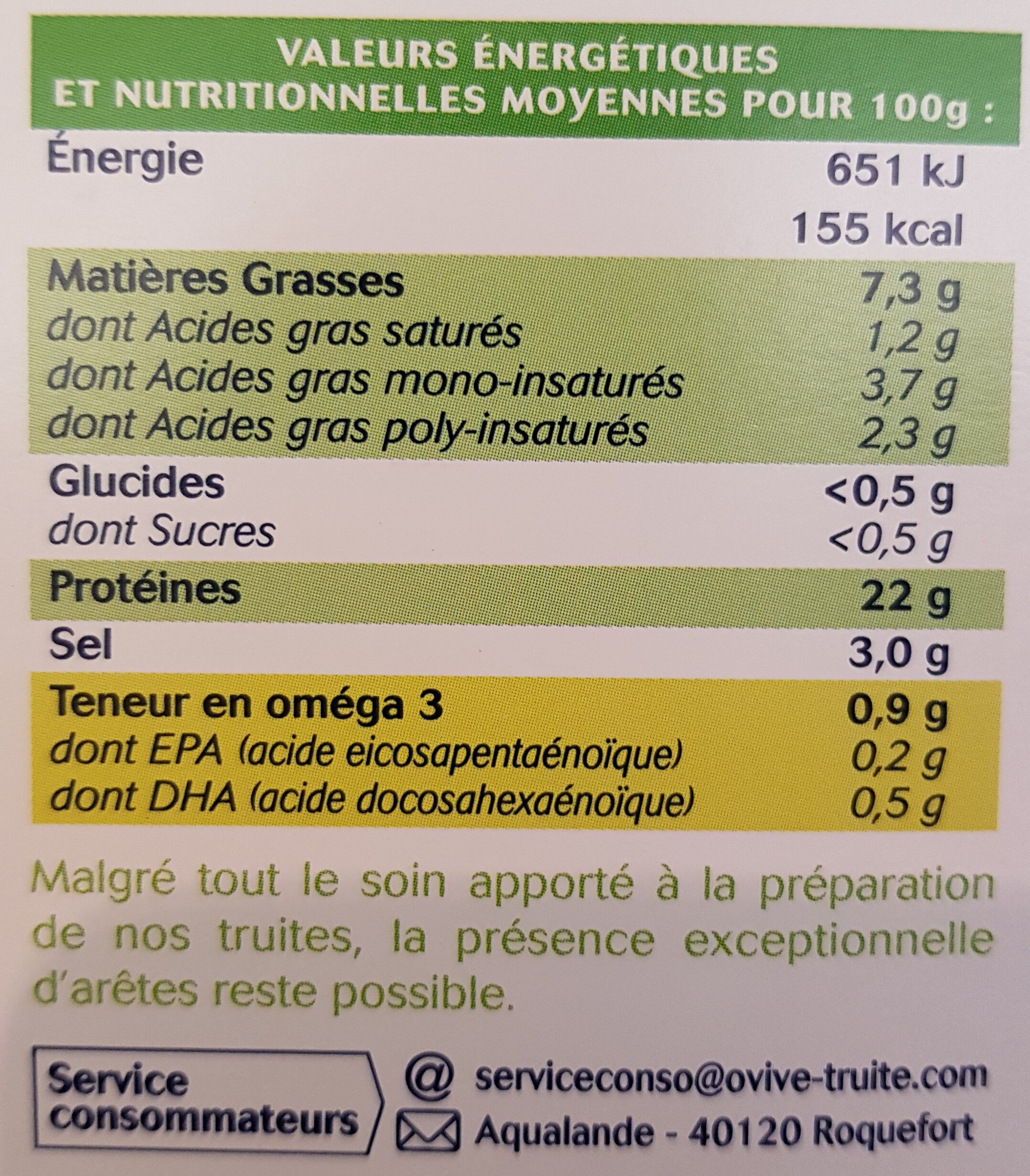 Truite Fumée Pyrénées (4 tranches) - 120 g - Voedingswaarden - fr