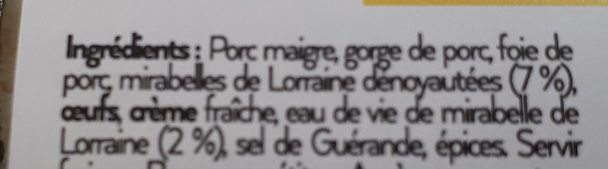 Terrine aux mirabelles de Lorraine - Ingredients - fr