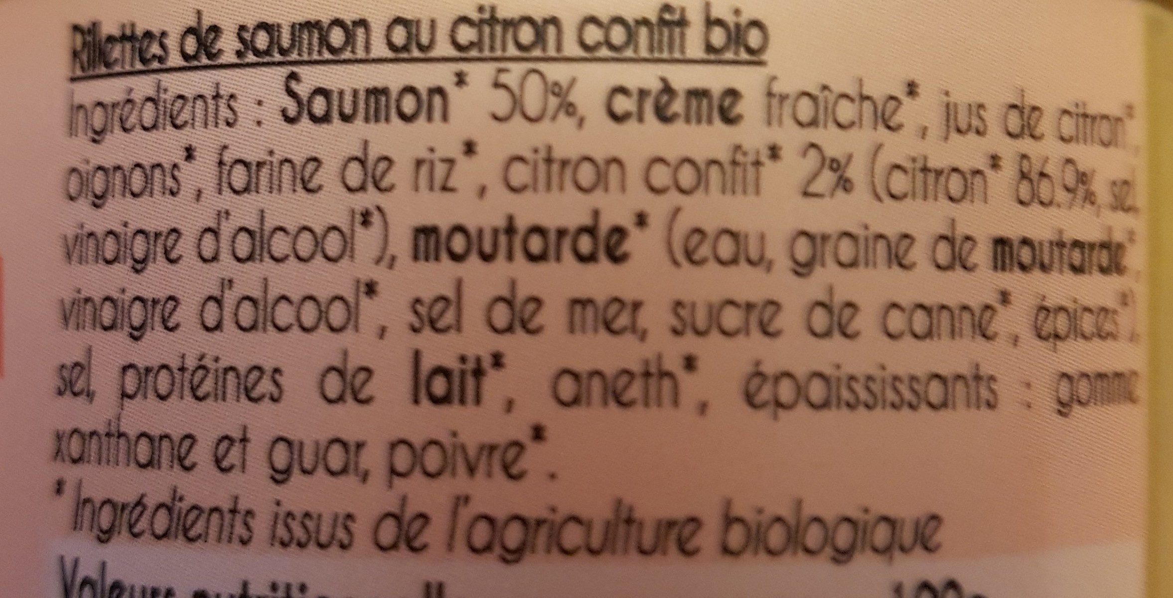 Rillettes saumon citron confit bio - Ingredients - fr