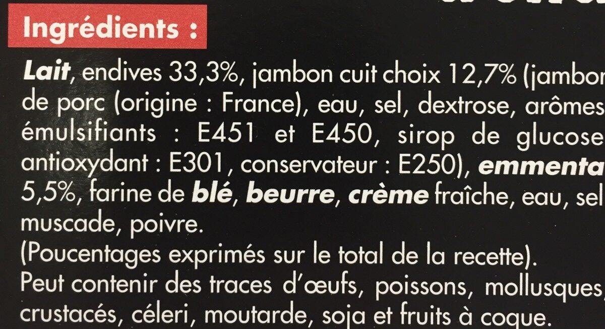 Gratin d'endives au Jambon - Ingrediënten - fr