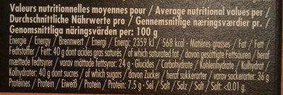 Noir Manjari 64% cacao - Ernæringsfakta - fr