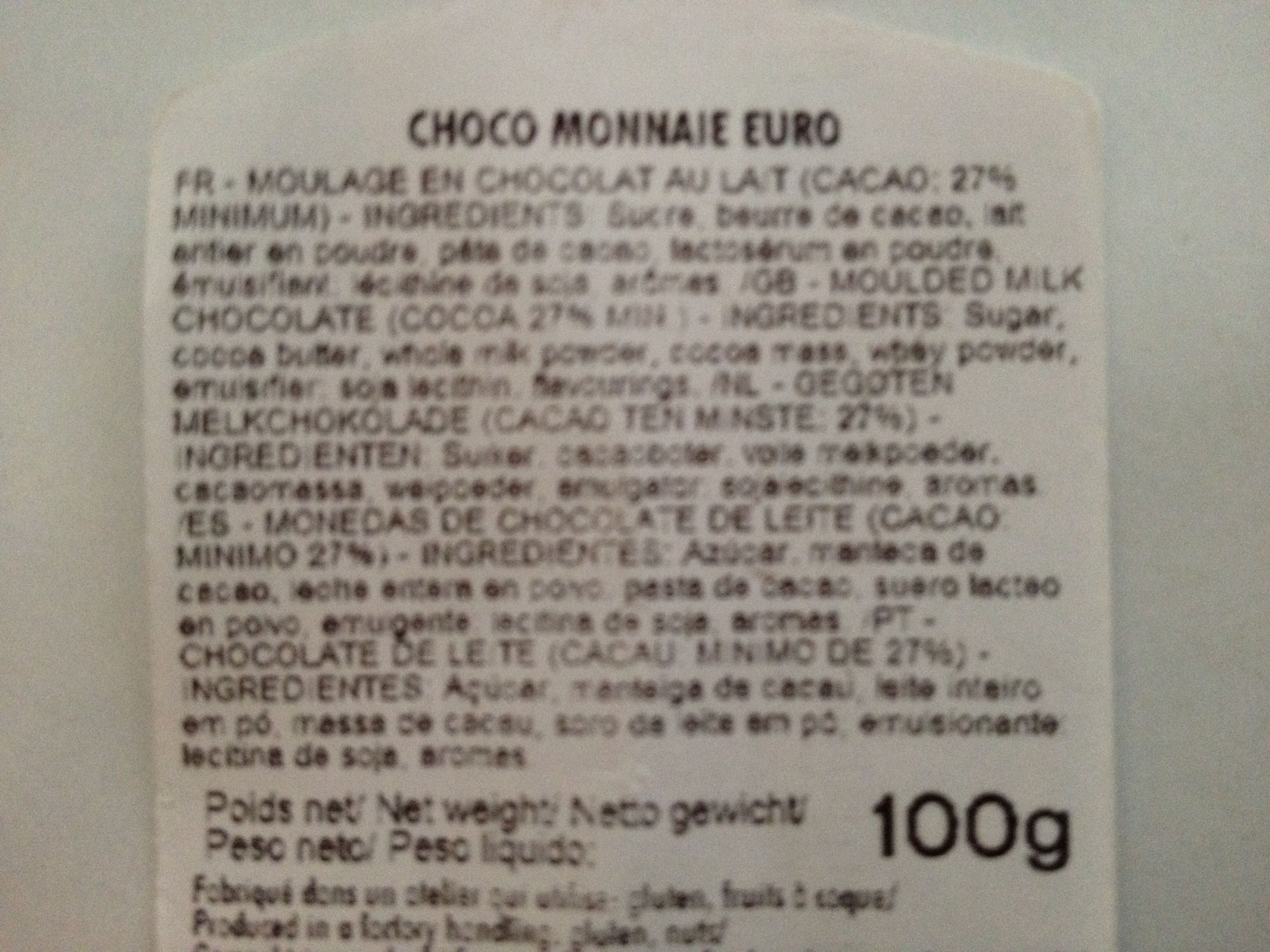 Choco monnaie euro - Ingredients - fr
