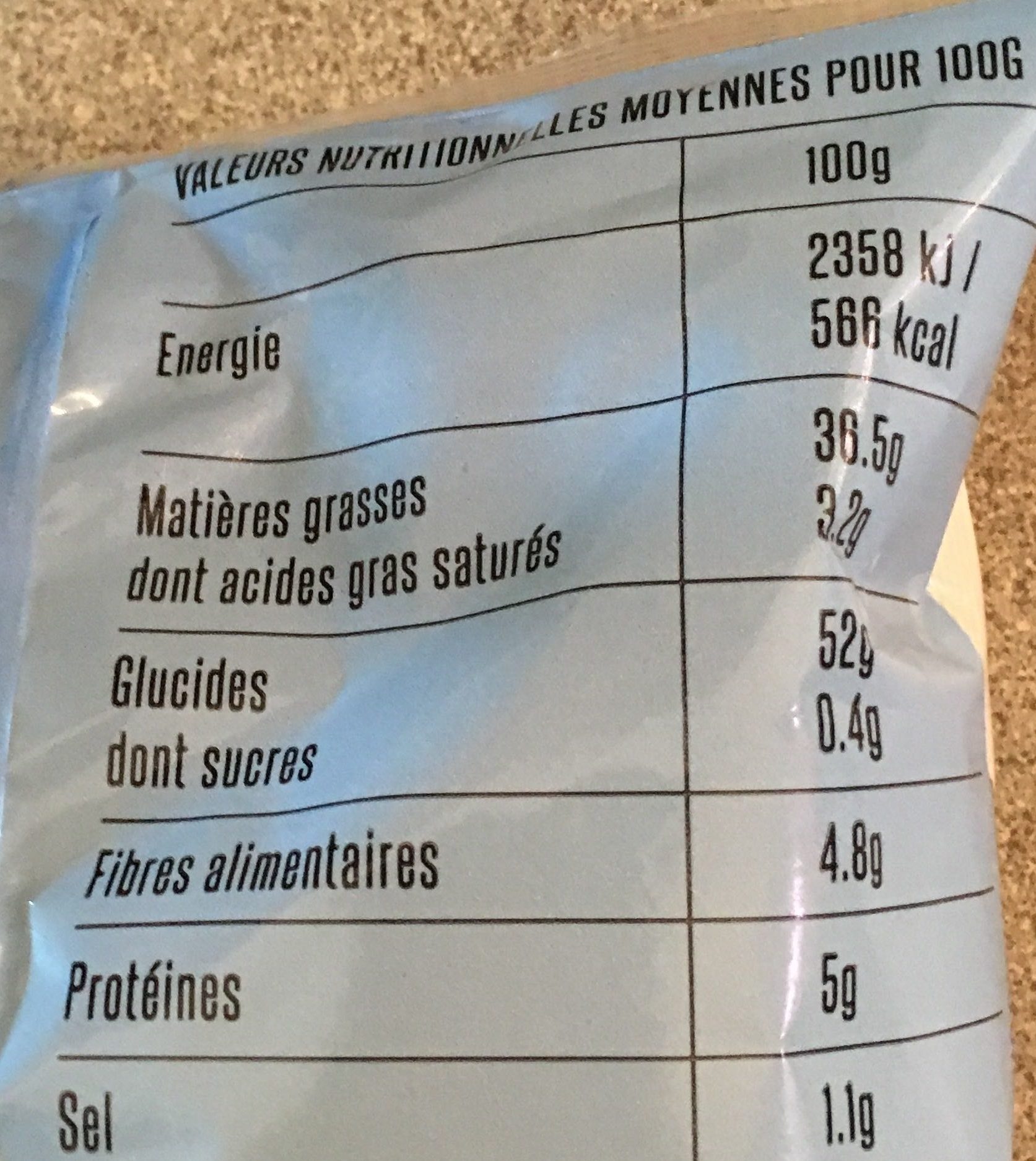 Chips de Pommes de terre - Nutrition facts - fr