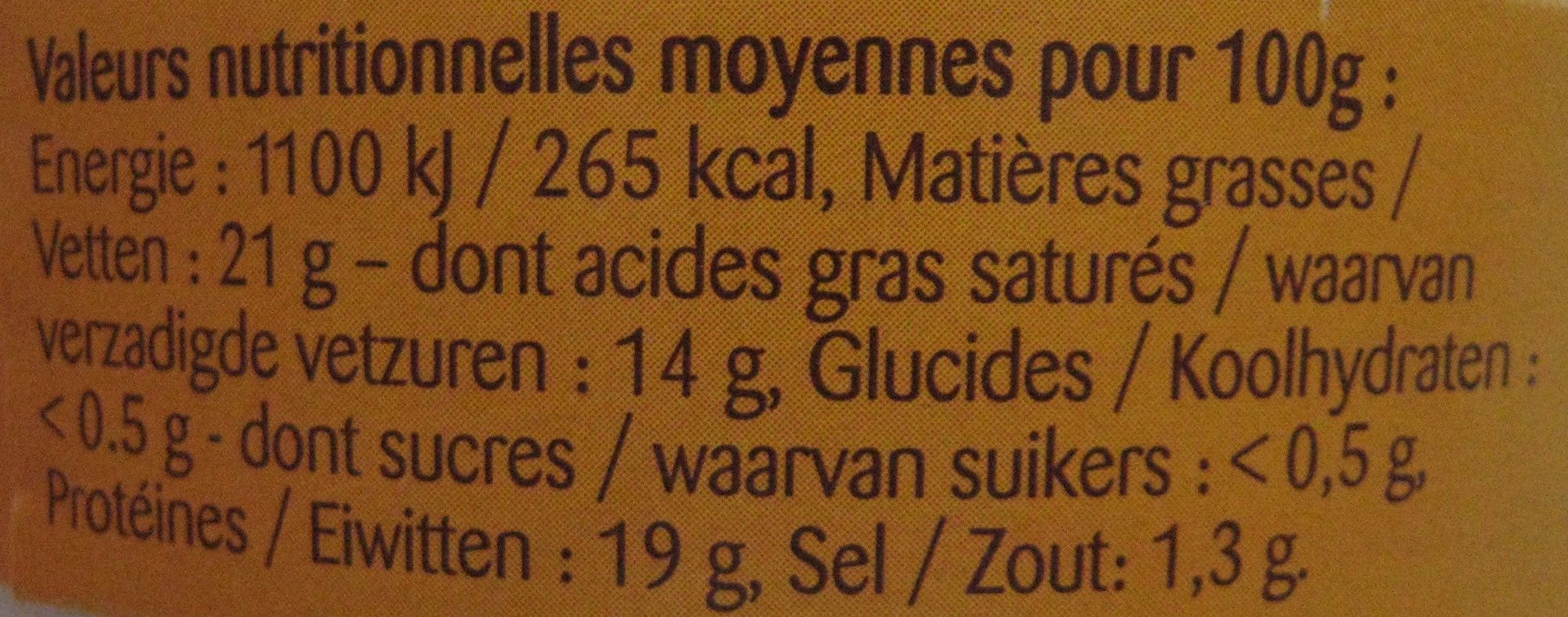Camembert au Lait Pasteurisé - Valori nutrizionali - fr