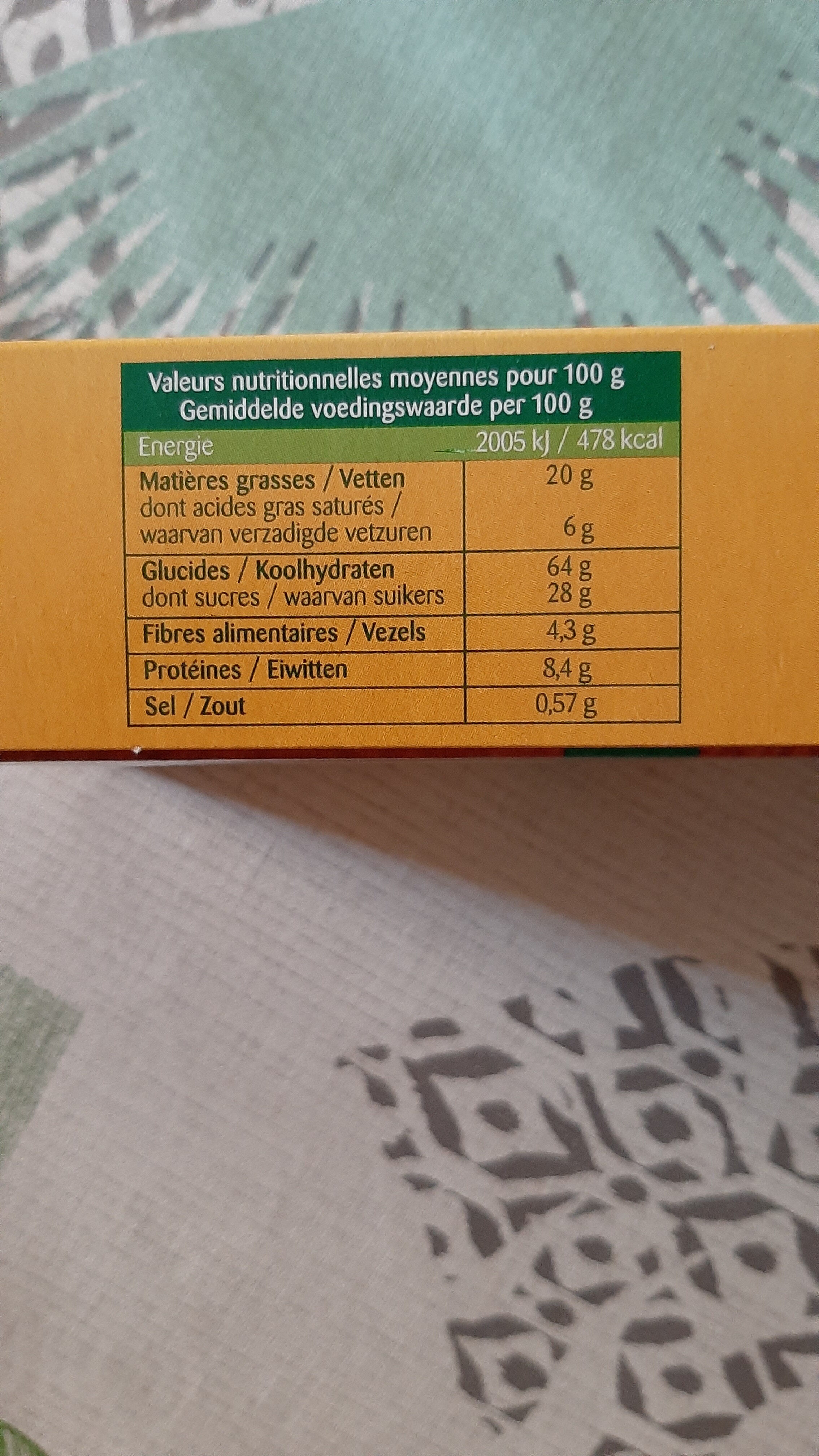 Mon P'tit 4 Heures - Tableau nutritionnel