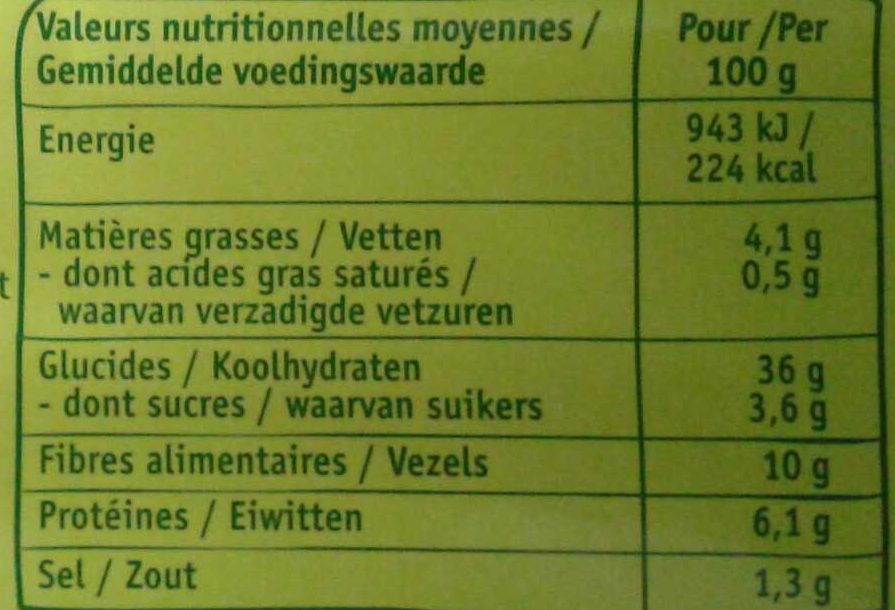 Pain Complet aux Graines de Tournesol - Nutrition facts - fr