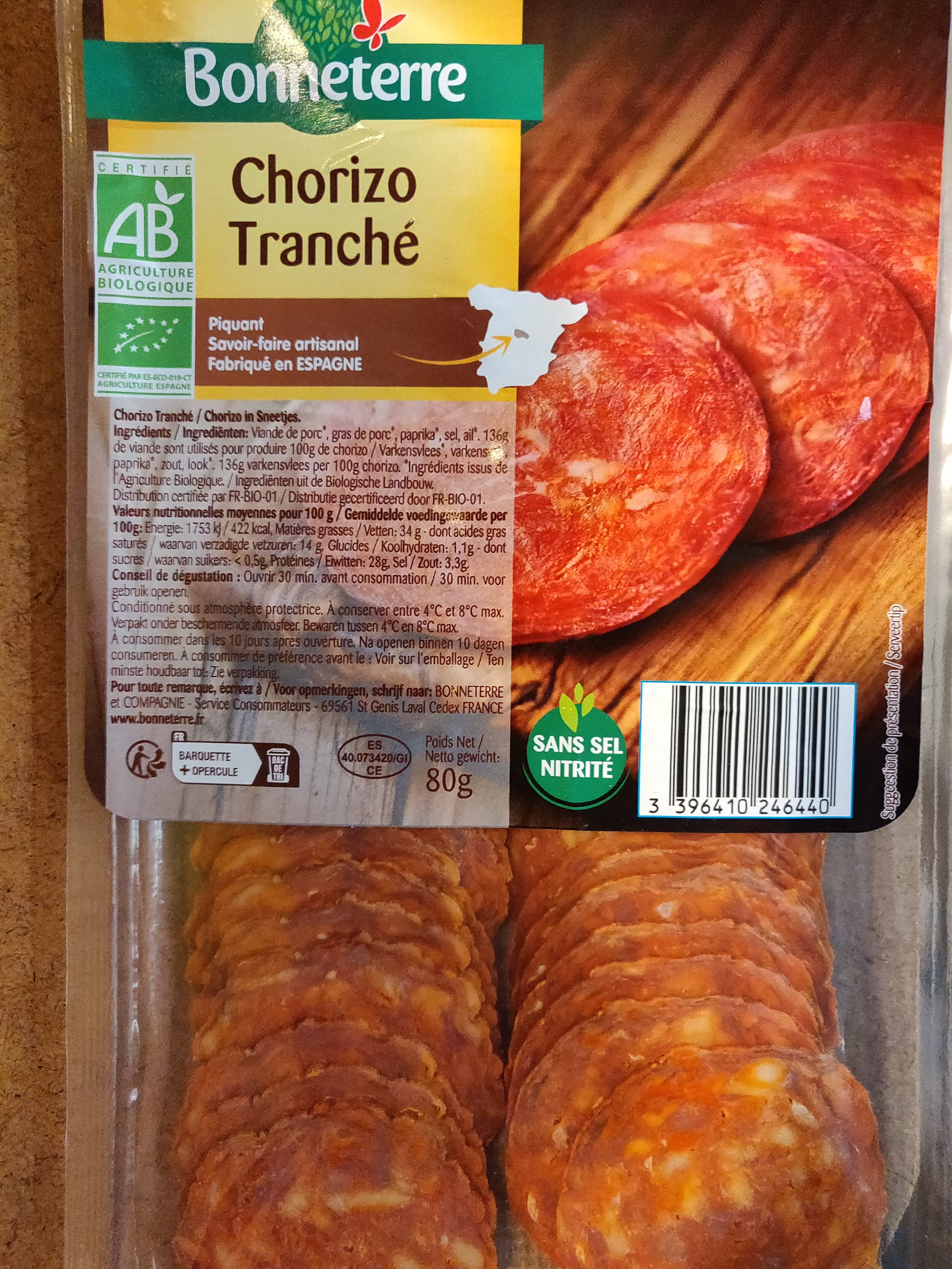 Chorizo tranche - Ingrédients