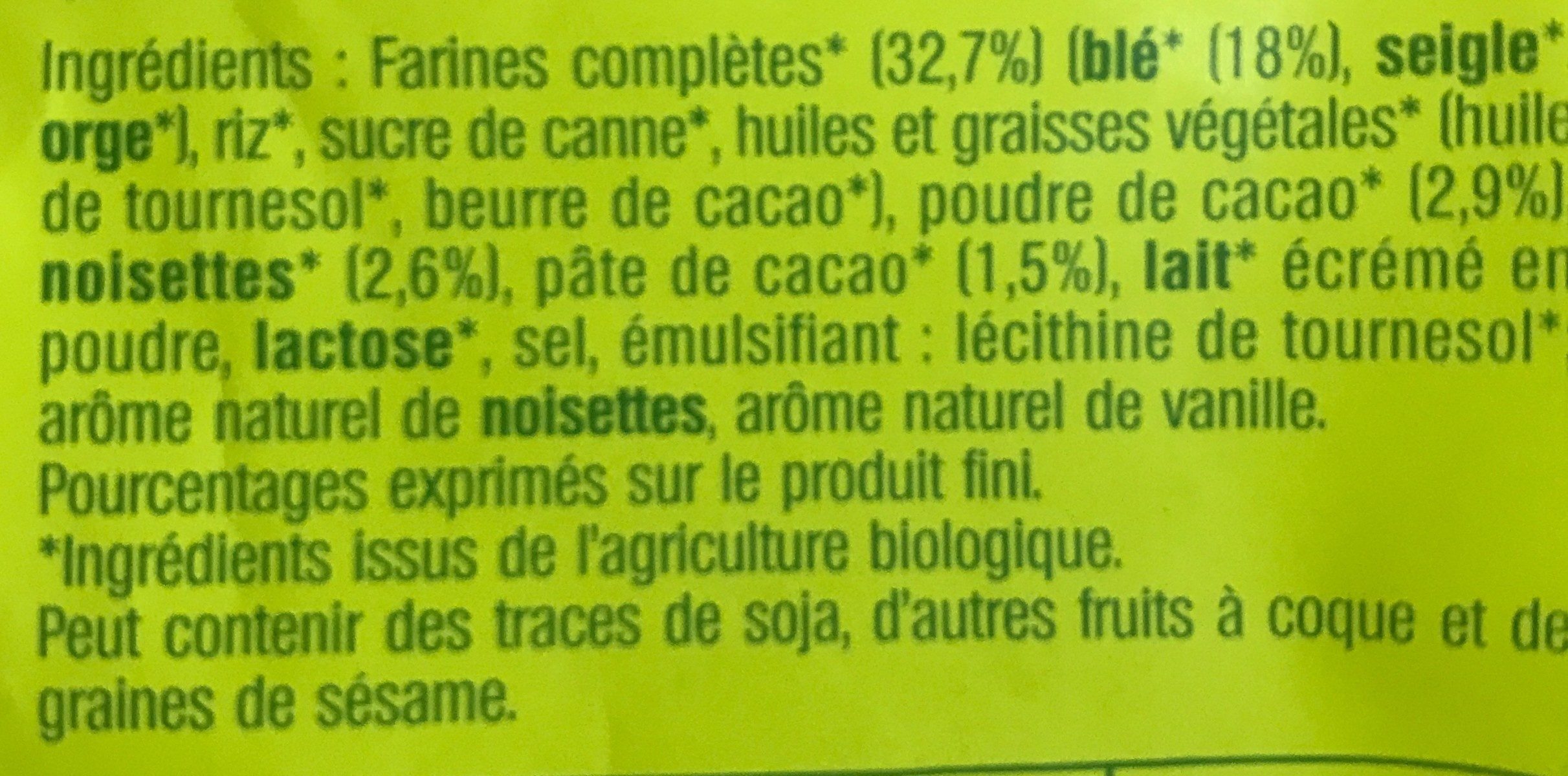 Fourrés cacao - Ingredienser - fr