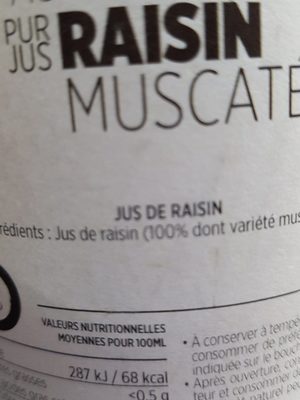 Pur jus Raisin muscaté - Ingrédients