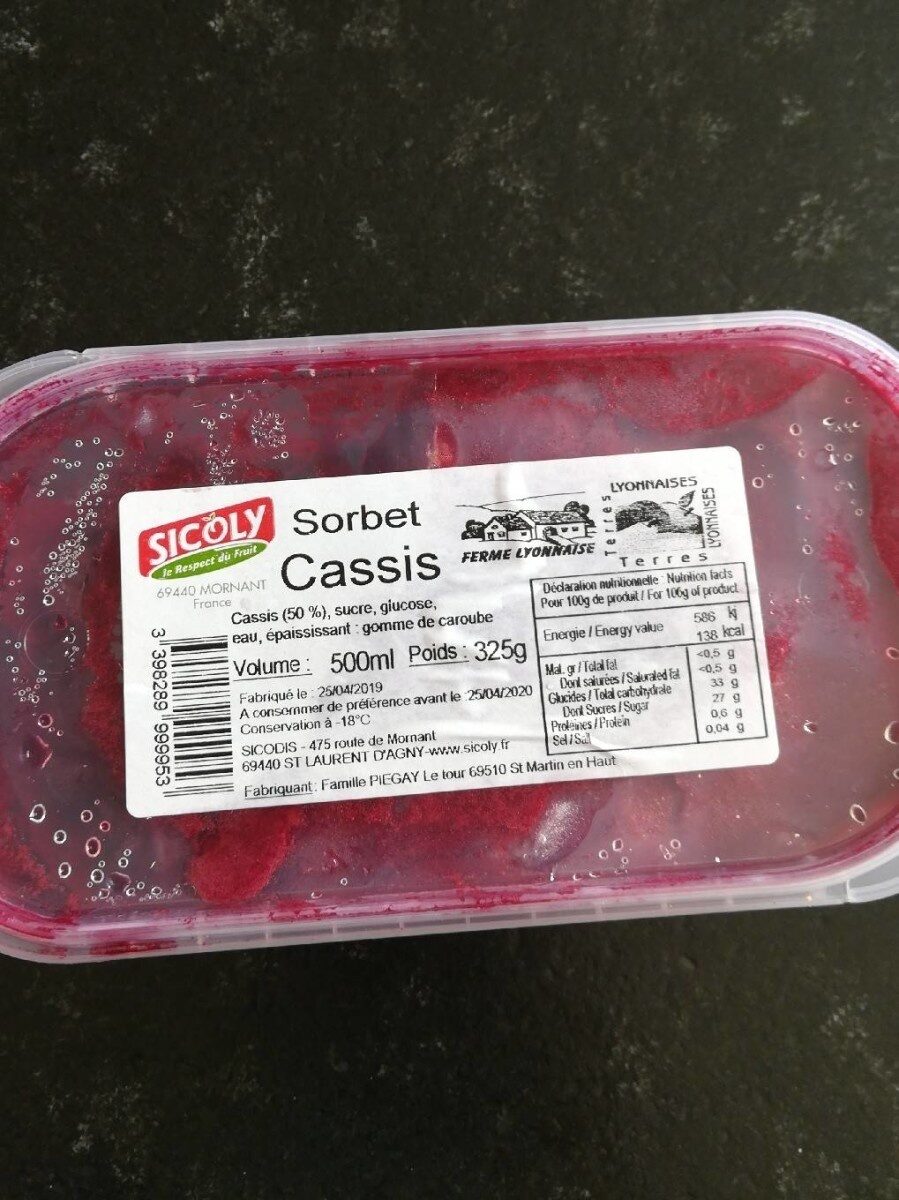 Sorbet Cassis - Nutrition facts - fr
