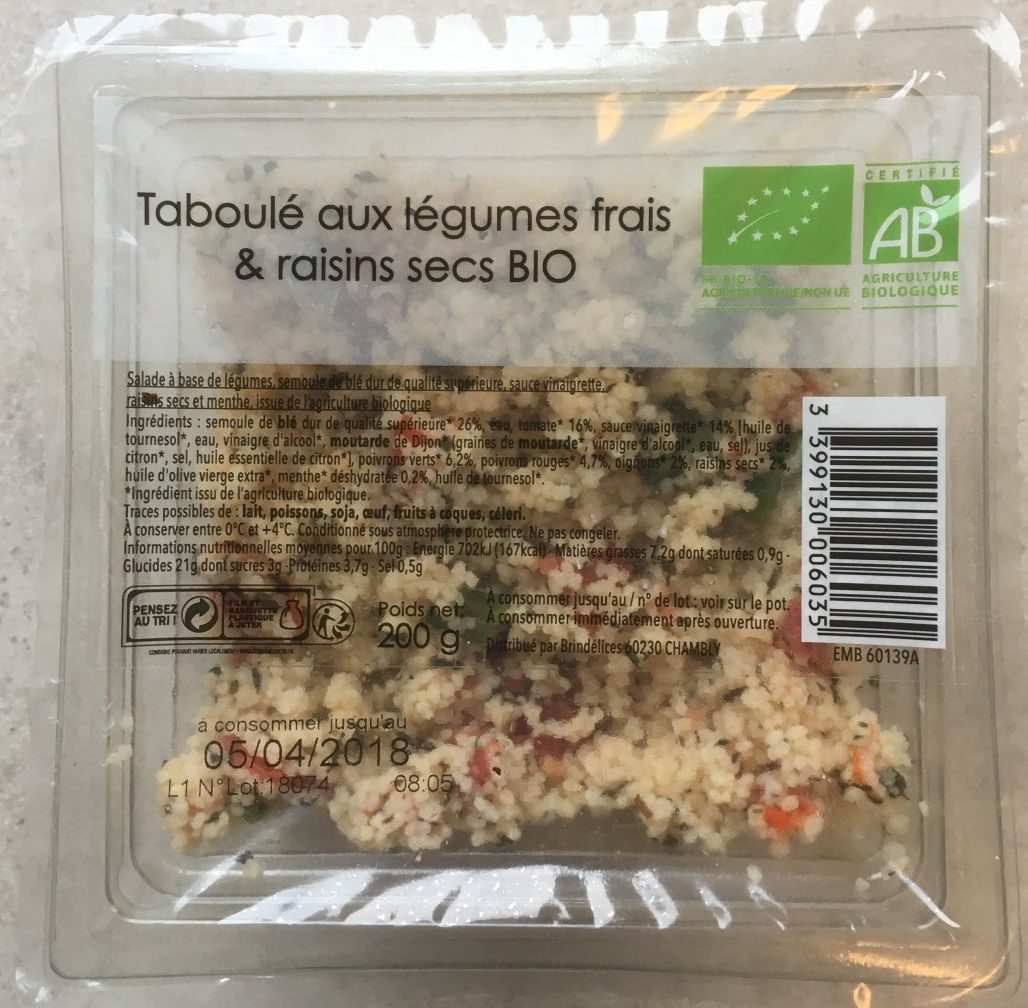 Taboulé légumes frais et raisins secs - نتاج - fr