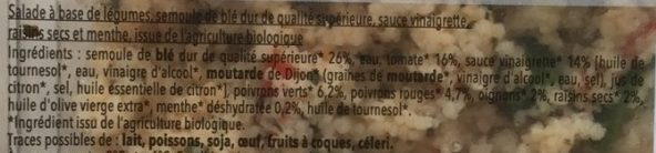 Taboulé légumes frais et raisins secs - المكونات - fr