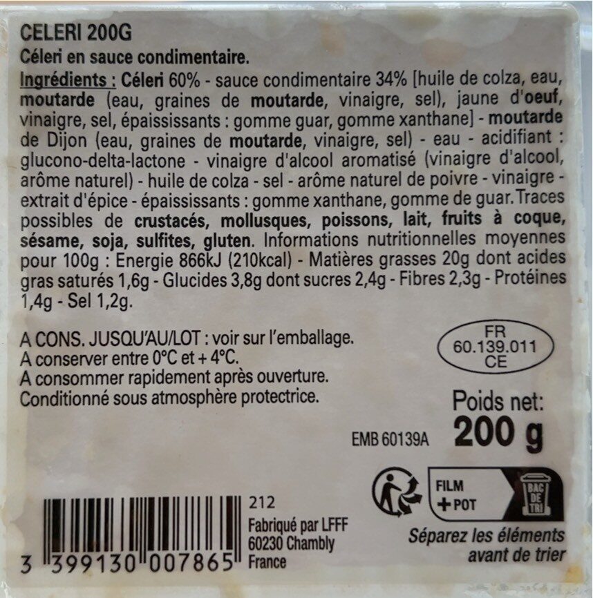 Céleri pot 200×4 - Tableau nutritionnel