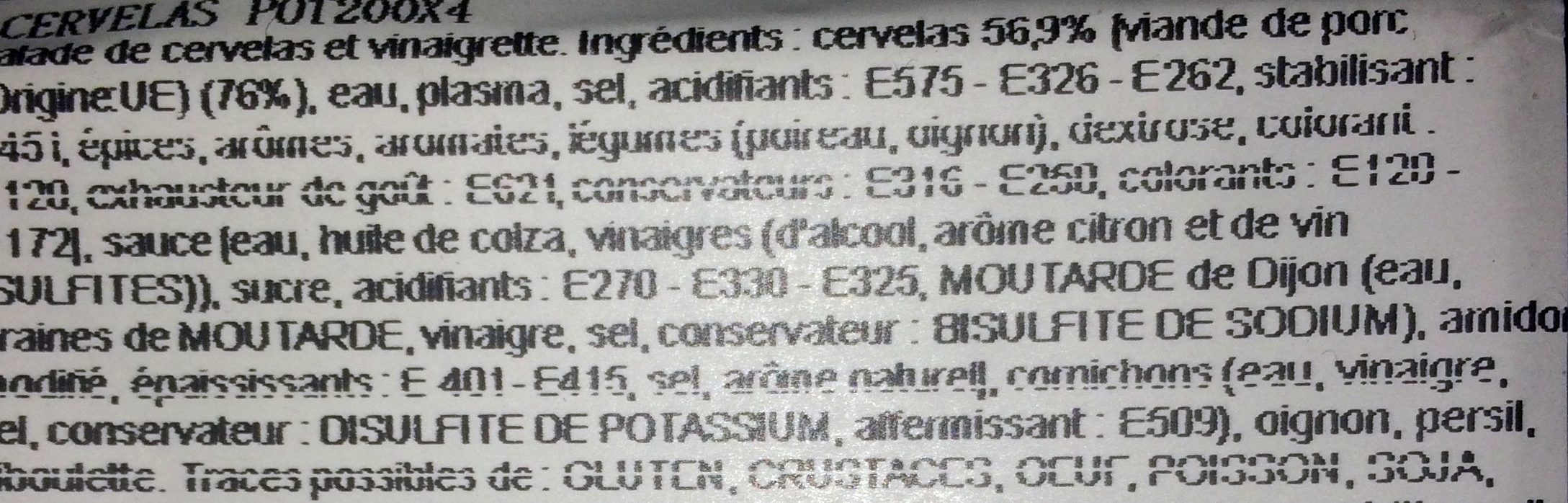 Cervelas en Vinaigrette - Ingredienser - fr