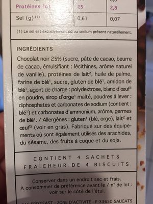 Protifast Biscuits Chocolat Noir - 16 Biscuits - Ingrédients