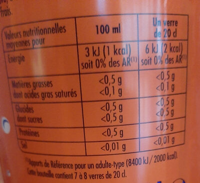 Soda Goût Orange - Tableau nutritionnel