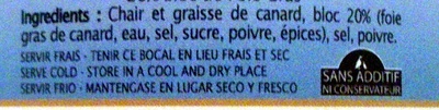 Rillons de Confit de Canard à la Landaise 20% Bloc de Foie Gras - Ingredienser - fr
