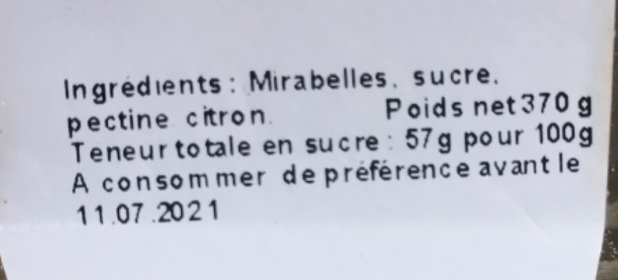 Confiture de mirabelles - Ingredients - fr