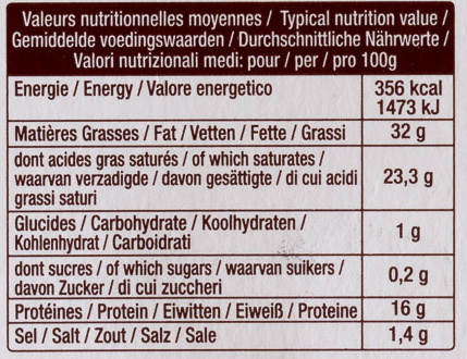 La Brique (32 % MG) - Tableau nutritionnel